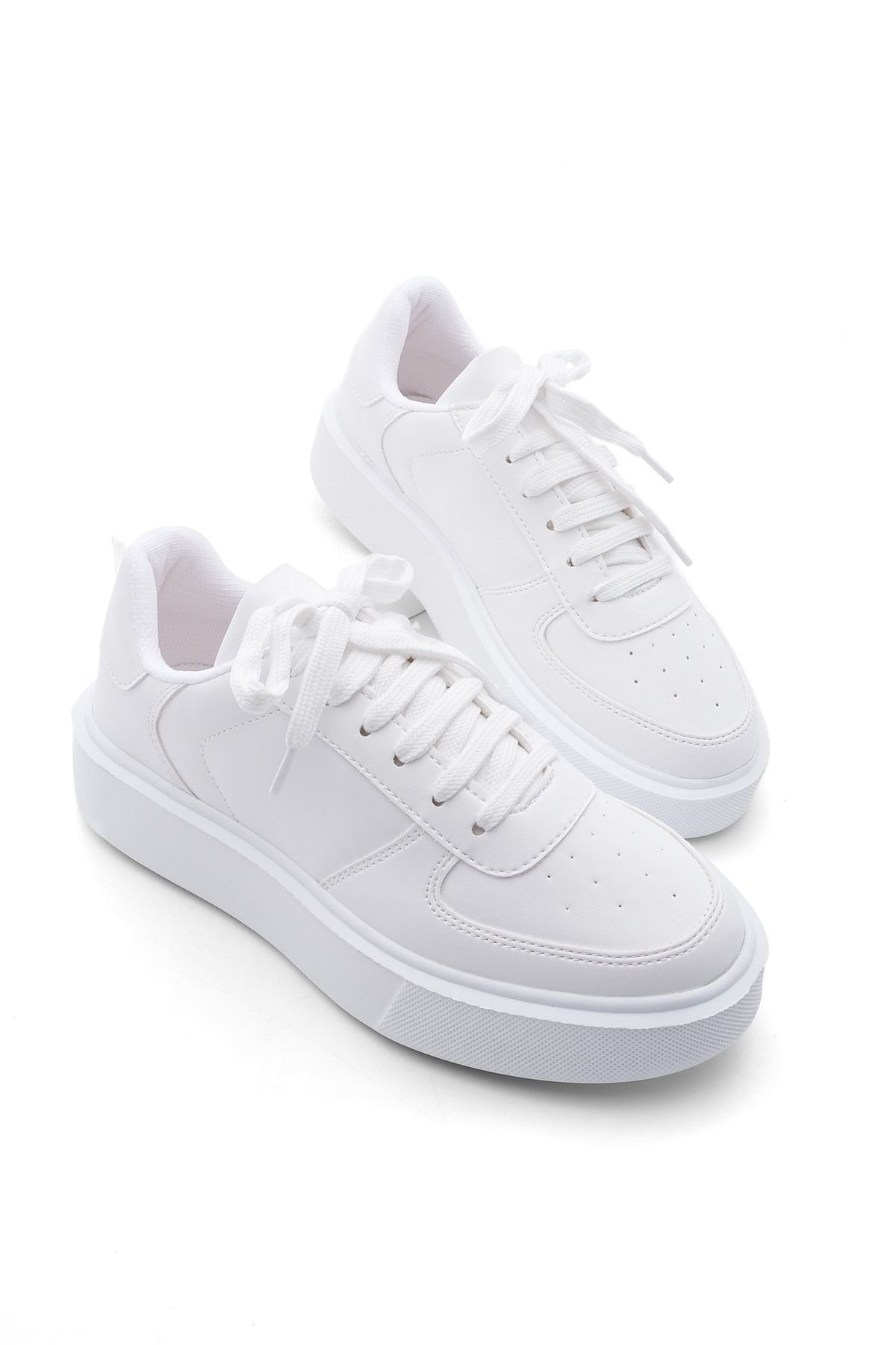 Kadın Sneaker Yüksek Taban Bağcıklı Spor Ayakkabı Azin beyaz