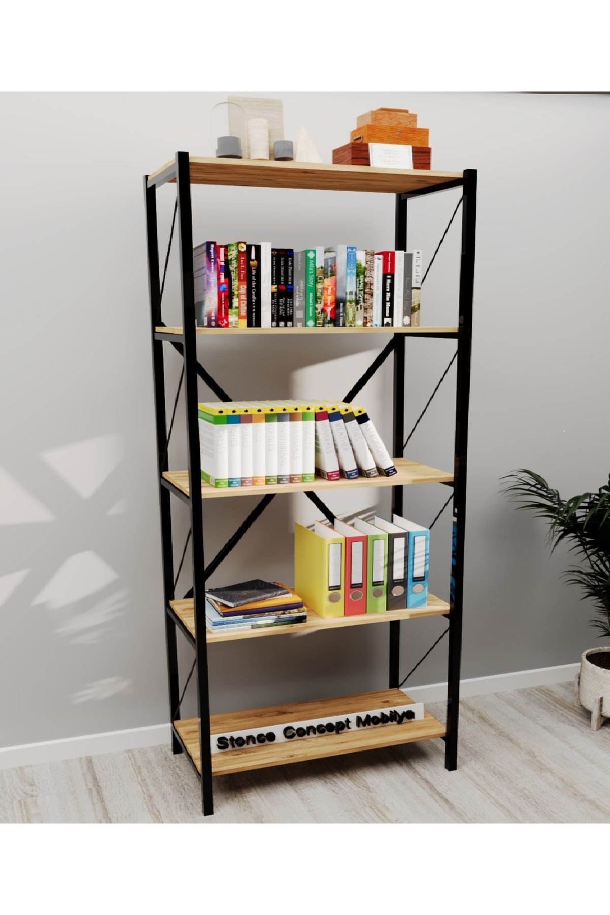 Kitaplık 5 Raflı Concept Rafofis Ev Dosya Kitap Rafı Atlantik Çam 150cm