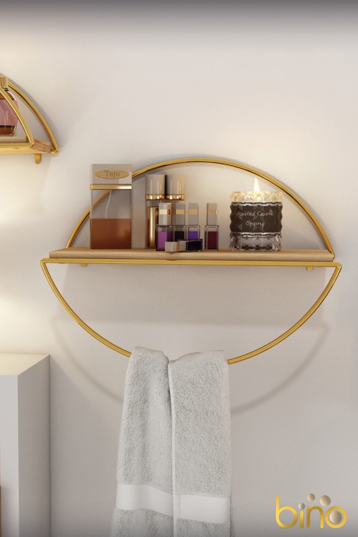 Duvar Rafı Dekoratif Mutfak Banyo Altın Elips Kitaplık